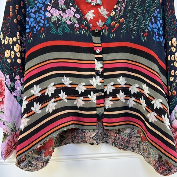 Johnny Was Angie Shrug Striped Floral Print V Neckline Button Down Blouse Small - Picture 6 of 10